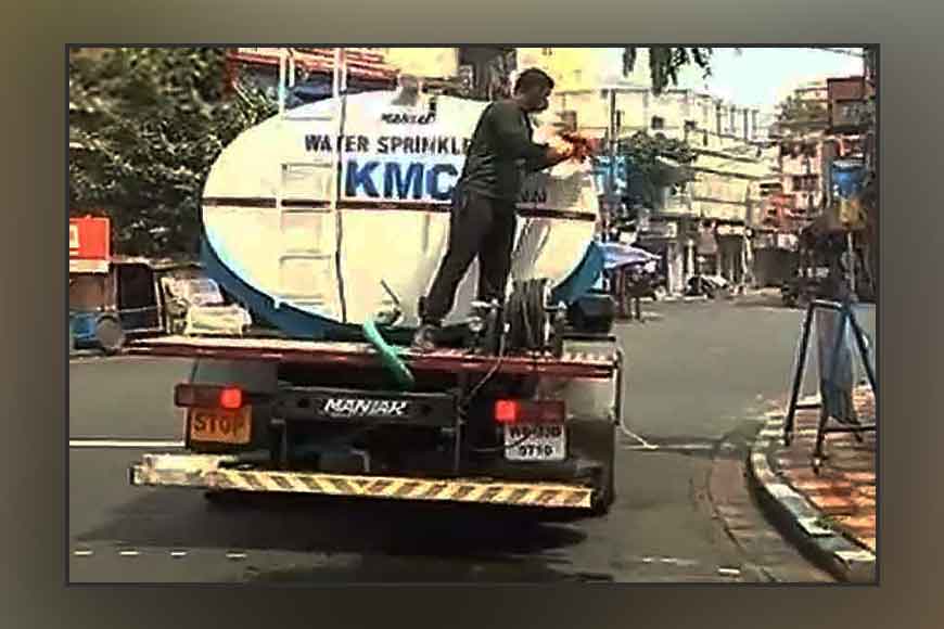 Kolkata Corporation uses disinfectant jet-spray to sanitize streets