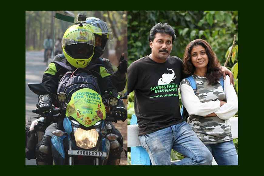 Husband-wife from Bengal venture on their bike spreading Tiger Awareness